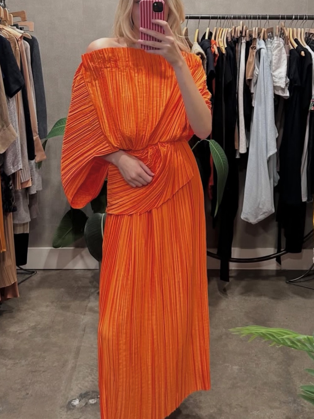 cult gaia Orange Pleated One-Shoulder Maxi Dress - Picture 2 of 4